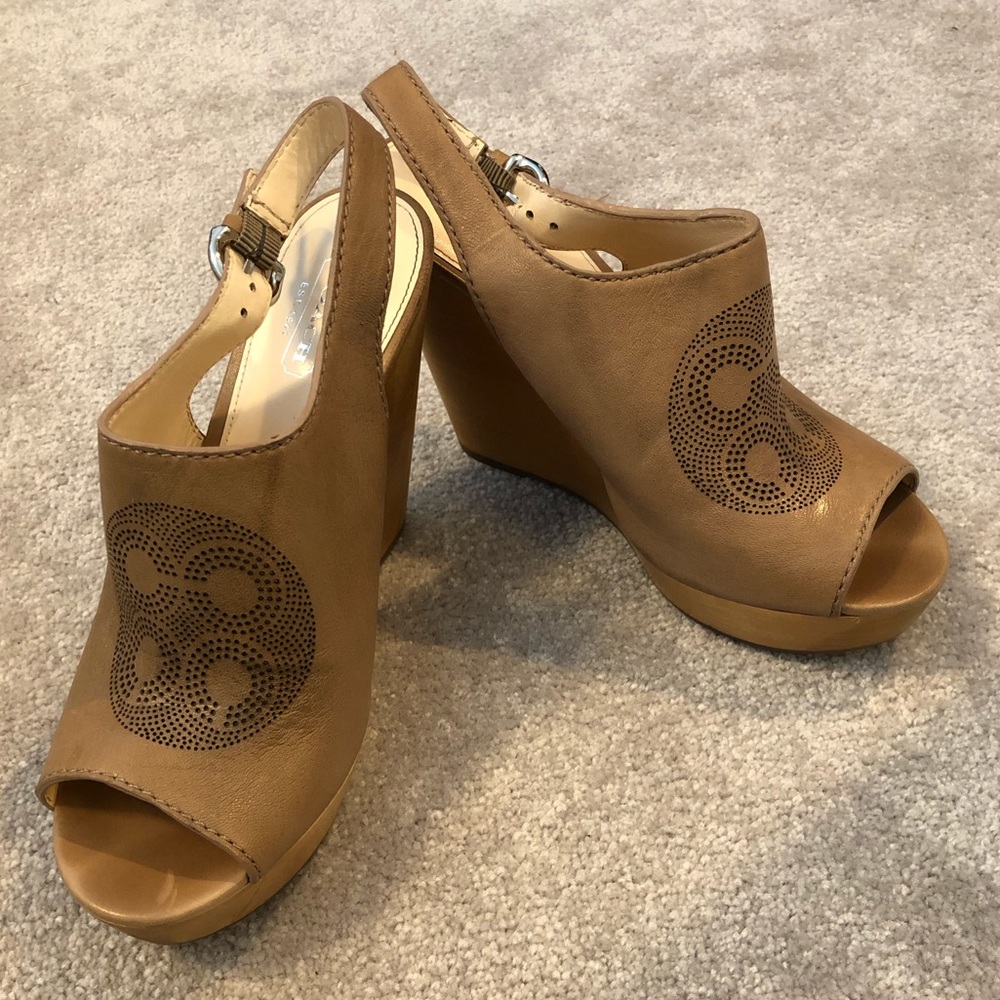 Coach Leather & Wood Wedges